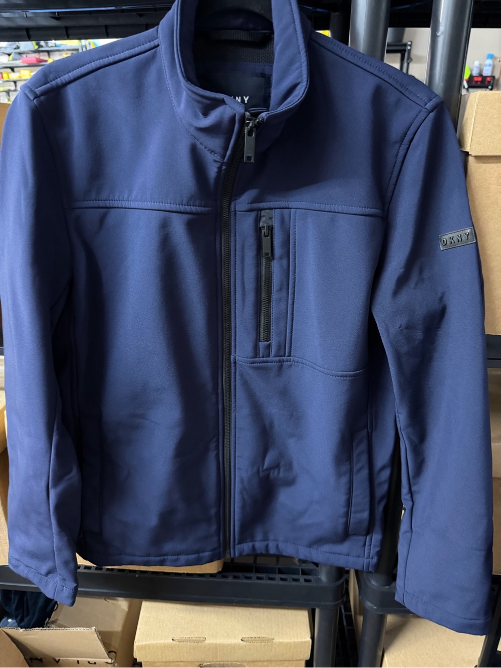 DKNY Navy Blue Lightweight Zip-Up Shirt Jacket